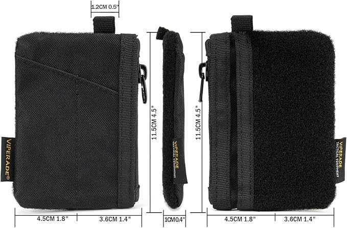 VIPERADE VE17 Small EDC Pouch, EDC Pocket Organizer with DIY Patch Area, Mini EDC Pouch with Zipper Pocket, Small Card Pocket, 2 Slots Pocket for EDC Black