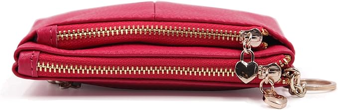 ZOOEASS Women Genuine Leather Zip Mini Coin Purse With Key Ring Triple Zipper Card Holder Wallet