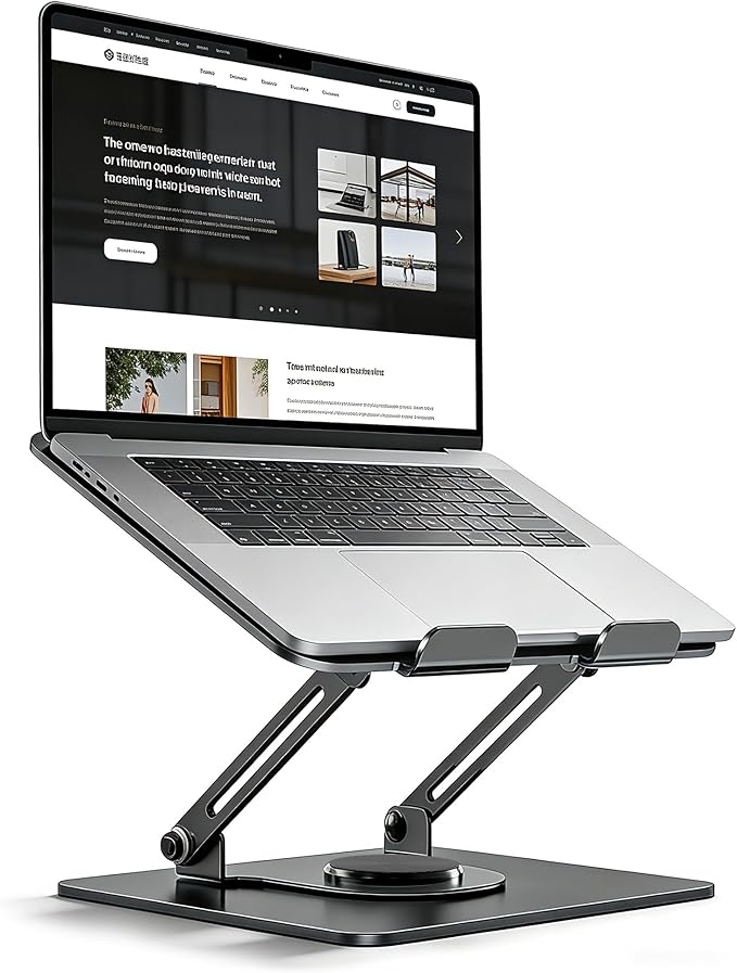 360° Rotating Laptop Stand, Foldable & Height Adjustable Metal Macbook Stand with Ventilated Design for Better Cooling, Ergonomic Portable Notebook Holder for MacBook, Office Work Laptops 10-16 inch