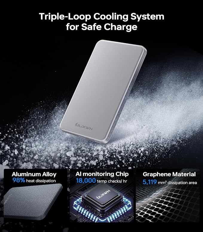[0.3" Ultra Slim] [Alloy-Made] ULiXWH for Magsafe Portable Charger for iPhone, 2026 Upgrade 5000mAh Fast Charging Magnetic Power Bank, Wireless Battery Pack for iPhone 17 Air 16 15 Pro Max 14, Silver