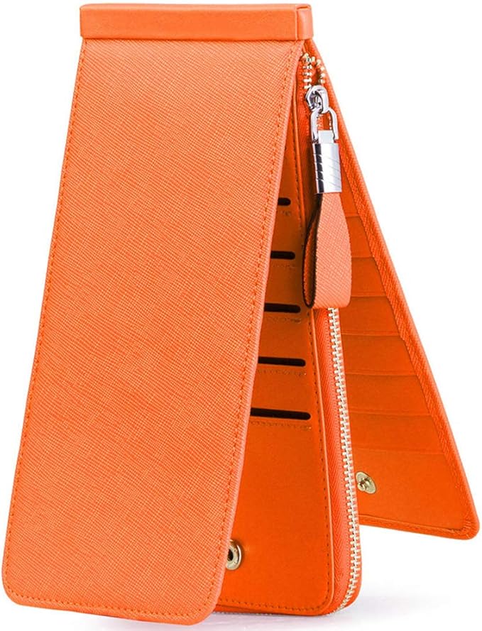 Women's Genuine Leather Credit Card Holder RFID Long Zipper Purse Wallet
