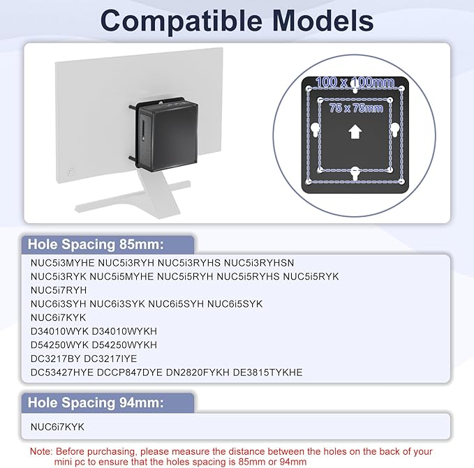 2 Packs VESA Mounting Kit Compatible with Intel NUC 13 12 11 10 8 7 6 5 Gen VESA Monitor Adapter Plate Compatible with Intel NUC Mini PC Mounting Bracket to Attach NUC Mini PC to the Back of a Monitor