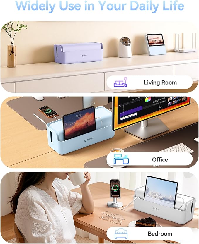 ORICO Cable Management Box, Cord Hider Box to Conceal Power Strips on Desk or Floor, Keeping Cords Tidy and Protected from Damage, Stylish Cable Organizers for Home, Office, School - PB03