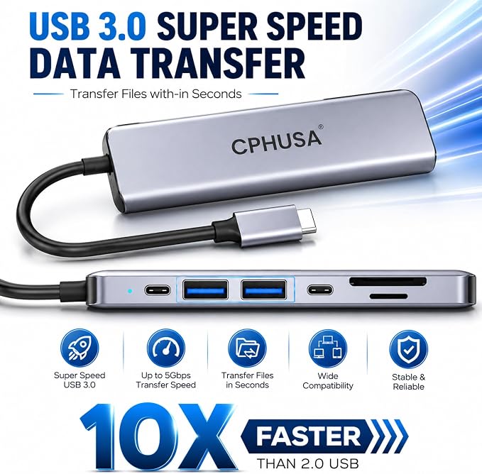 USB C Hub 7-in-1 for MacBook Pro/Air, Multiport Adapter with 4K HDMI, 100W PD Charging, USB 3.0, SD/TF Card Reader, USB-C Docking Station for MacBook, Dell, HP