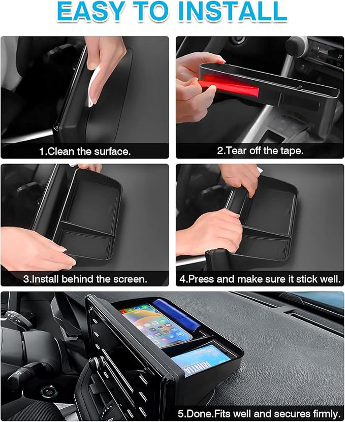 Karltys Dashboard Center Console Organizer, Behind Screen Storage Box for Phones Keys Sunglass Card, RAV4 Dash Organizer Non-Slip Liners for Toyota RAV4 2019-2025 Accessories (NO for RAV4 Limited)