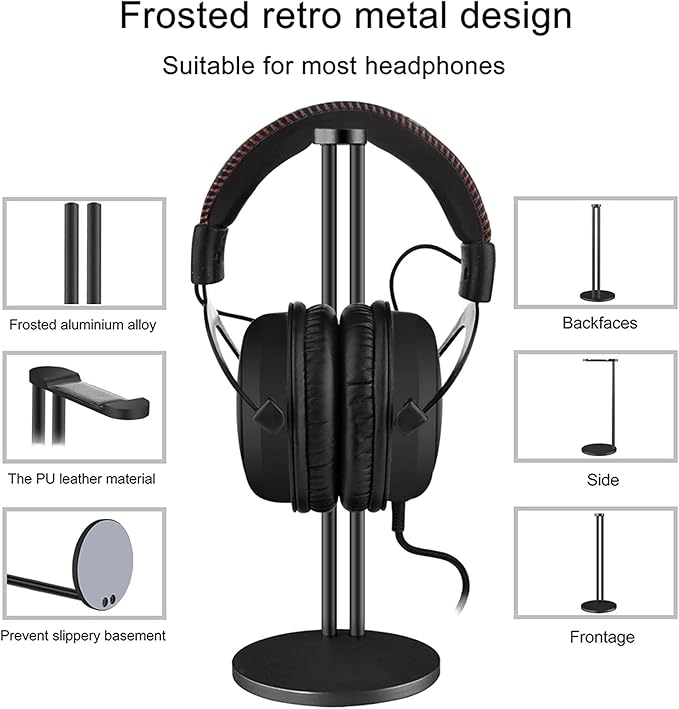 GEEKRIA Aluminum Alloy Headphones Stand for Over-Ear | On-Ear Headphones, Gaming Headset Holder, Desk Display Headphone Hanger with Solid Heavy Base, Compatible with Bose, Sony (Black)