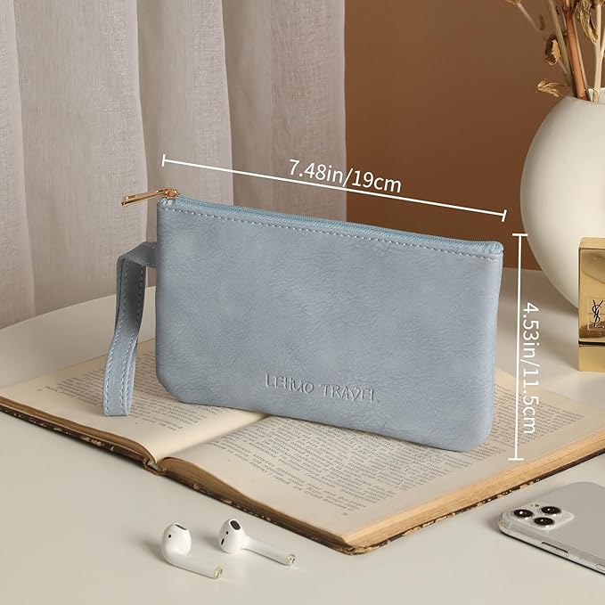 RIGHT AWAY Makeup Bag Travel Cosmetic Bag,Portable Make up Organizer With Handle,Small purse pouches Cell Phone Purse with Compartments for Women Girls（Blue）