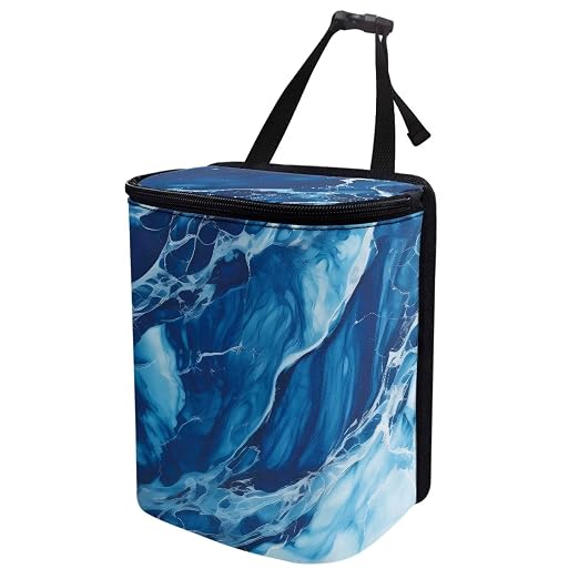 Car Trash Bag with Lid - Collapsible, Waterproof Car Organizer and Storage Accessory for Women, Dark Blue Marble Print