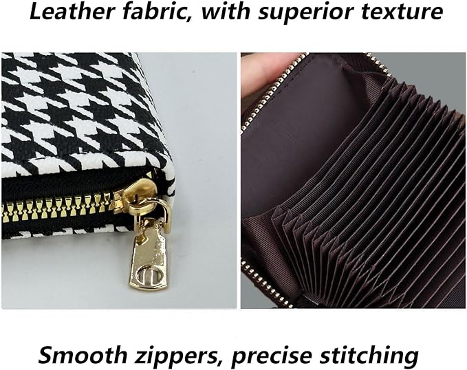 Ladies change card bag, zip storage bank card case, small portable 11 large capacity pouch, holds banknote change credit card(black and white)