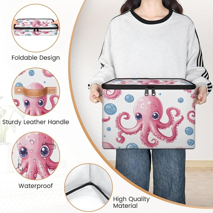 Octopus Storage Basket for Bedroom Kitchen Bathroom Storage Bins with Lids Collapsible Toy Cube Storage Organizer for Kid Teen Women Men