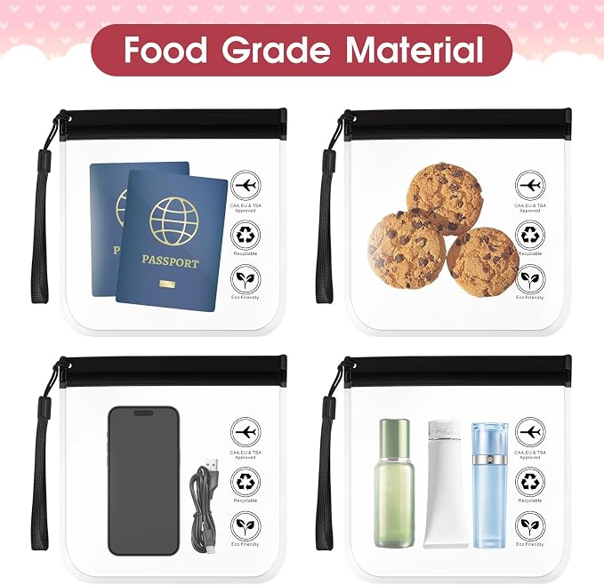 Piriuuo TSA Approved Clear Travel Toiletry Bags Quart Size Waterproof Leakproof Travel Pouches for Toiletries Liquids Cosmetics (2 Black)
