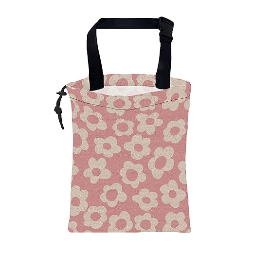 Car Garbage Bag Vintage Pink Groovy Flowers Drawstring Car Trash Bag Hanging for Back Seat with Adjustable Buckle Canvas Vehicle Trash Can Easy-to-Install