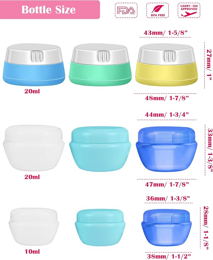 selizo Travel Bottles Containers Silicone and Plastic Cream Jars with TSA Approved Toiletry Case for Toiletries Cosmetic Makeup Body Hand Cream Lotion Shampoo
