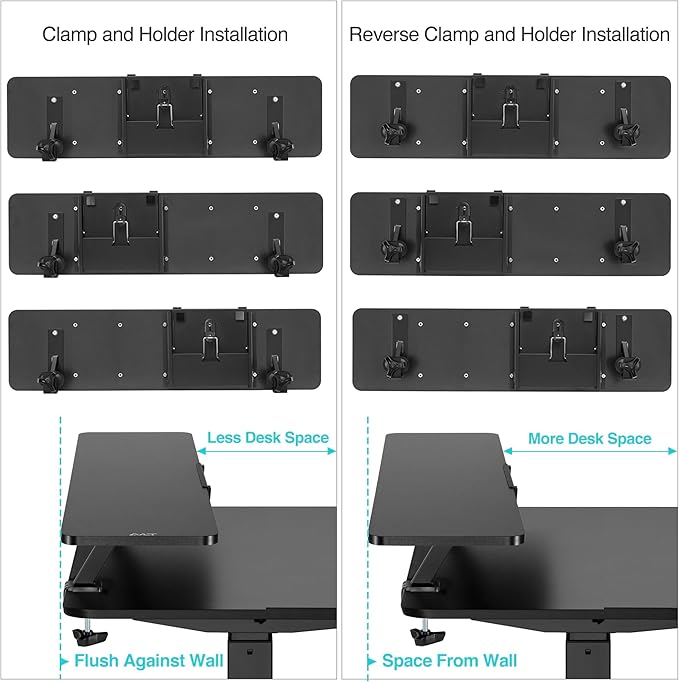 AVLT Clamp Desk Shelf Dual 32" Monitor Clamp-On Monitor Riser With Slide Out Holder For Convertible Laptop Tablet Smartphone (Black) - Floating Monitor Stand (Shelf Only)