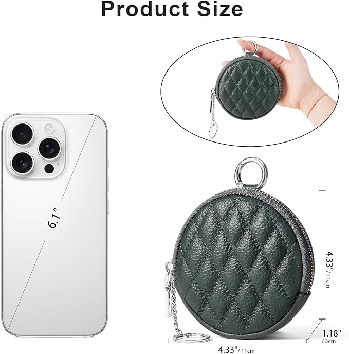 SENDEFN Leather Round Coin Purse for Women with Keychain Small Change Wallet Zipper Coin Pouch