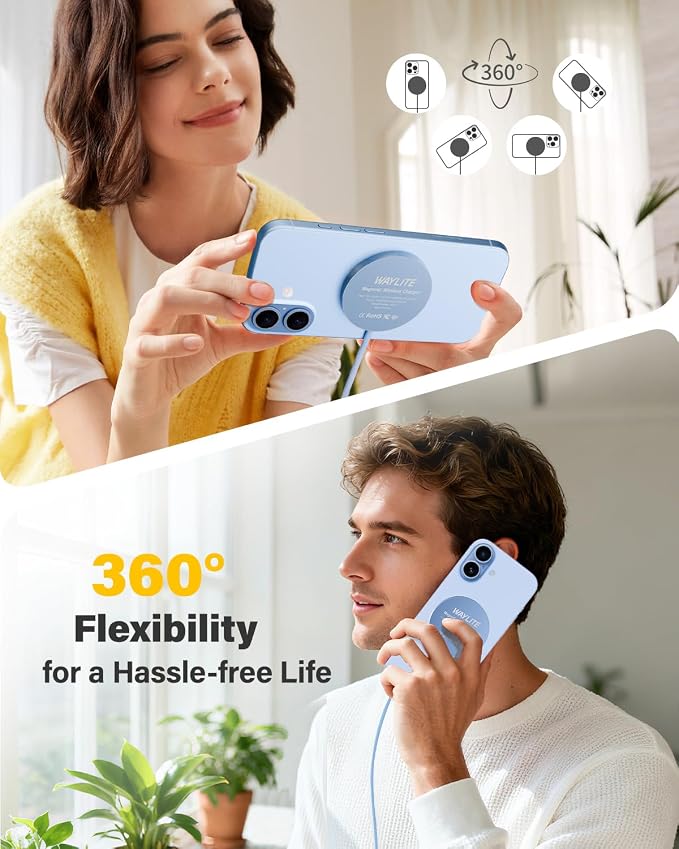 25W Wireless Charger for MagSafe, Magnetic Fast Charging Pad for iPhone 17/16/15/14/13/12 Series & AirPods, Strong Magnet, Thin & Portable Wireless Charger for Travel Home Office (Blue, 2Pack)