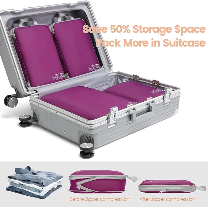 Cambond Compression Packing Cubes for Travel - Lightweight Expandable Travel Bags Luggage Organizers Travel Essentials Compression Cubes for Travel Space Saver for Carry on Suitcases Organizer