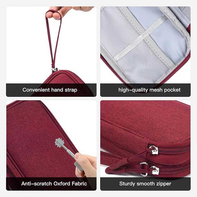 CAAORDKSO Electronic Cord Organizer Travel Case, Travel Cable Organizer Bag, Waterproof Electronic Accessories Carry Pouch for Cable, Cord, USB, Charger, Phone, Power Bank, Earphone (Wine Red, Medium)