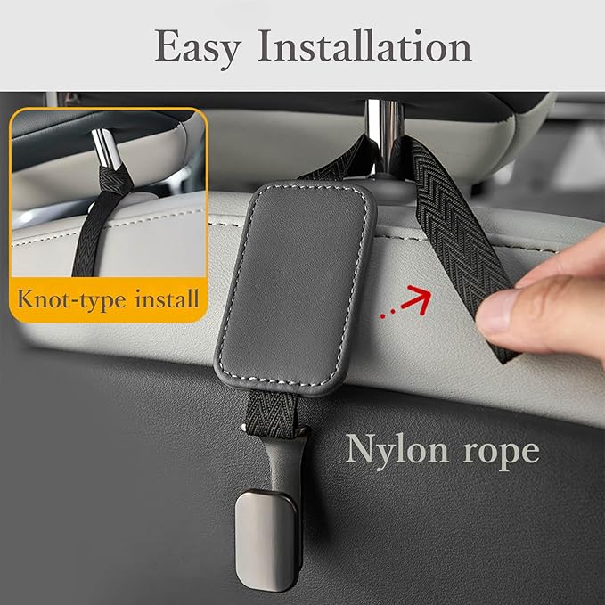 Car Headrest Hooks Compatible with Nissan Pathfinder S/Rock Creek 2013-2025, 2 Pack Leather Back Seat Organizer Hooks with Heavy Duty Metal Hook Durable Bag Holder,Grey