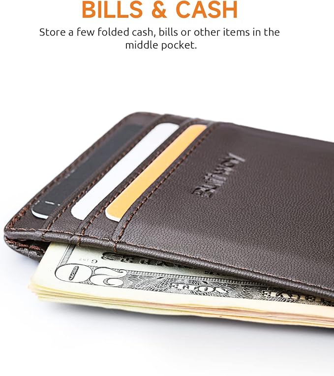 Buffway Mens Slim Wallet, Minimalist Thin Front Pocket Leather Credit Card Holder with RFID Blocking for Work Travel | Minimalist, Thin, Front Pocket, Credit Card Holder, RFID Blocking, for Work Travel