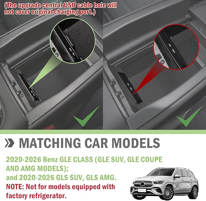 HGWEI Center Console Organizer Compatible with 2020-2026 Mercedes Benz GLE 350 450 580 AMG 53 63S Accessories, GLS 450 580 AMG 63 Armrest Storage Box Insert Tray (Not Fit with Cool Box)