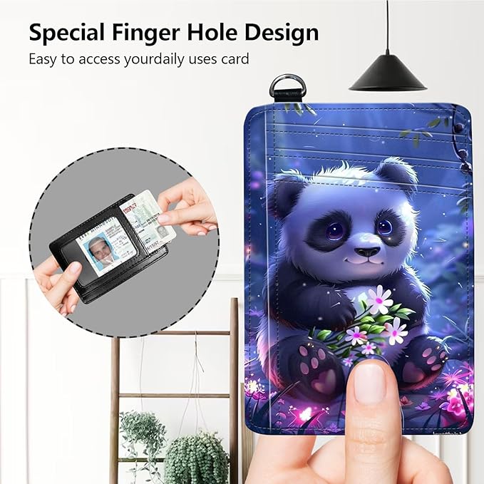 Slim RFID Blocking Card Holder Wallet with Wrist Strap - Minimalist Front Pocket Wallet, Lovely Panda Design, PU Leathe, for Men & Women, Ideal for Travel & Gifts