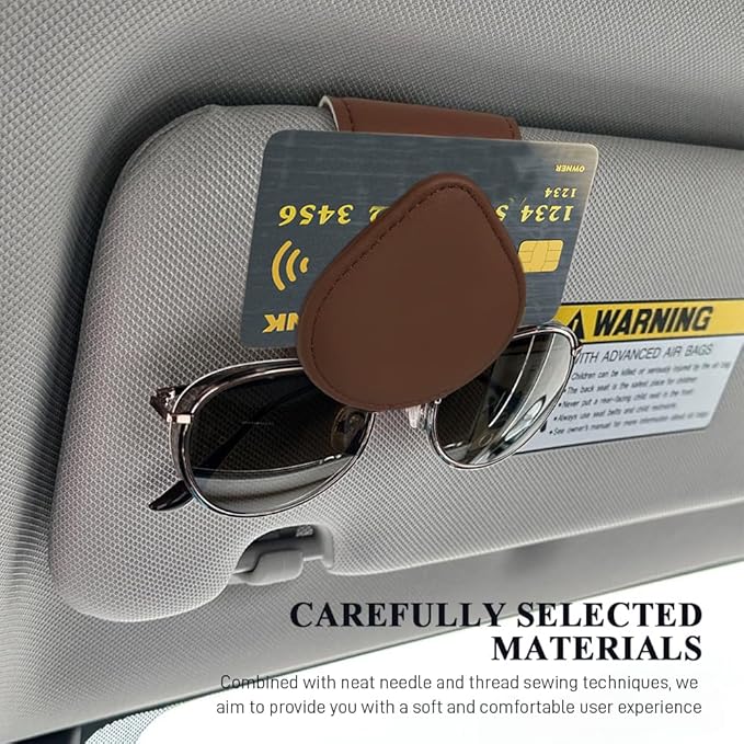 Magnetic Sunglass Holder for Car Visor, Sunglasses Visor Clip, Magnetic Leather Vehicle Glasses Ticket Card Clip, Automotive Eyeglass Hanger Organizer Accessories for Most Vehicles (Brown)