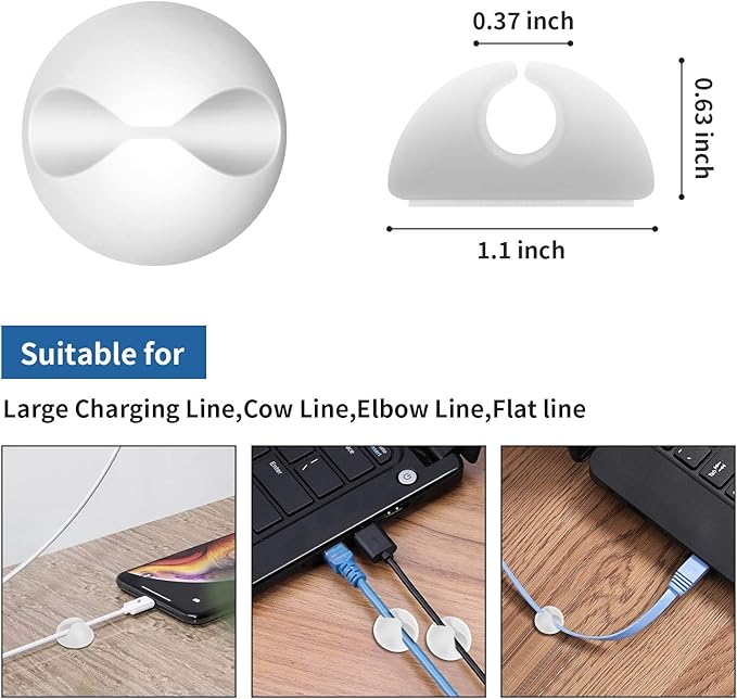 CHEFBEE 8 Pack Adhesive Cable Clips, Cable Cord Holder Organizer Management System for Desk, Wire Clips for All Your Computer, Electrical, Charging or Mouse Cord, White