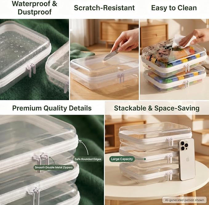3Pcs Sturdy Clear Hard Shell Zipper Cases, Waterproof Travel Organizers SSL | Diaper bag, makeup, toiletry & toy storage; rigid PET protects from crush, water and dust, with assorted sizes for daily use.