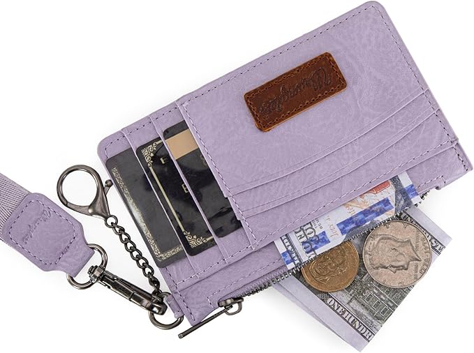 Montana West X Wrangler RFID Card Holder Small Credit Card Holder for Women Card & ID Cases Slim Wallet Cards Holders with Keychain Wristlet Strap