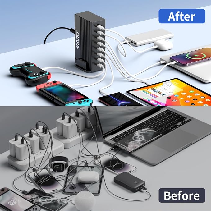 1000W 8-Port GaN5 Desktop Charging Station, High-Power USB Charging Hub with 5X 140W and 3X 100W PD Ports, Fast Charger for Laptops, Tablets, and Smartphones