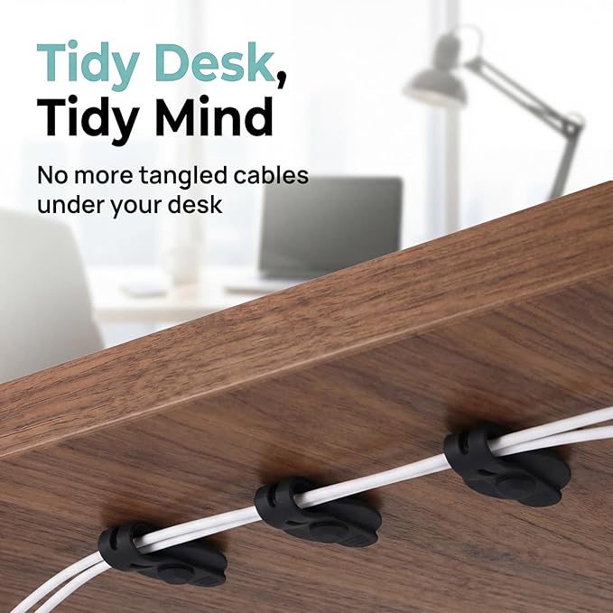 12PCS Cable Management Clips, Silicone Desk Wire Management, Reusable Cable Holders, Adhesive Cable Clips for Desk, for Organizing Wires in Family Bedrooms and Offices