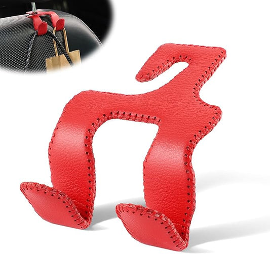 LivTee Upgraded Superior Leather Car Seat Back Headrest Hook, 2 in 1 Auto Seat Hook Hangers Holder Organization Interior Accessories for Purses Coats Umbrellas Grocery Bags Handbag (Red)