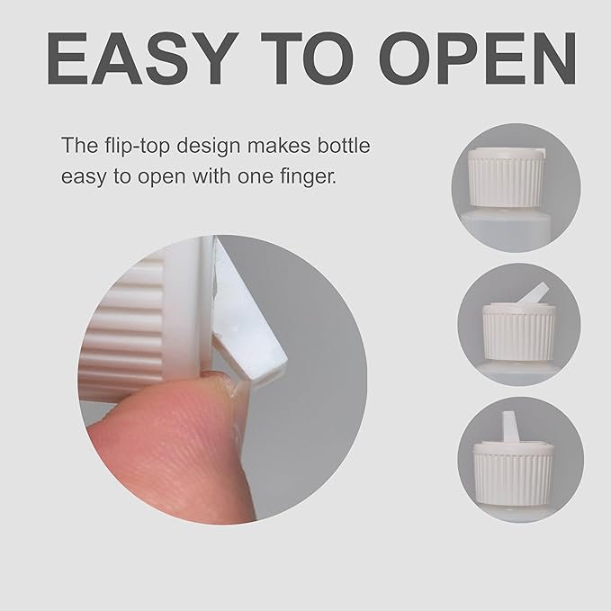 Translucent Squeeze Plastic Bottles with Flip Top Caps, 2 oz TSA Approved, Set of 3, Chemical Resistant, FDA Compliant. Safe for Premium Costmetic, Shampoo, Conditioner and DIY projects.