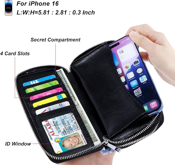 Cellphone Wallet for Women Dual Zipper Long Purse with Removable Wristlet