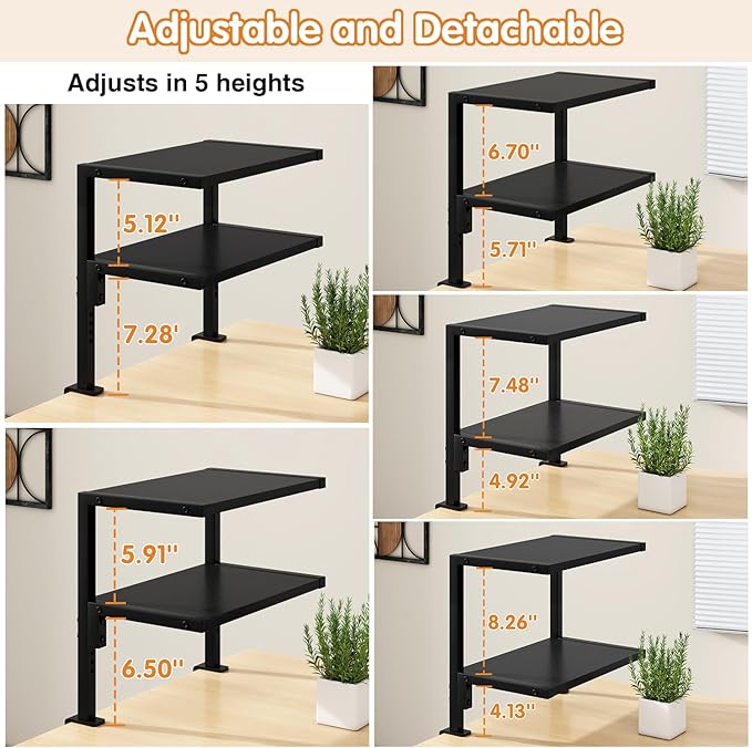 IBUYKE Clamp on Desk Organizer Shelf,12.9 inches Desk Extender Shelves, Above or Below Desk 2-Tier Adjustable Storage Shelves for Desktop Accessories,Black,TMZ007B