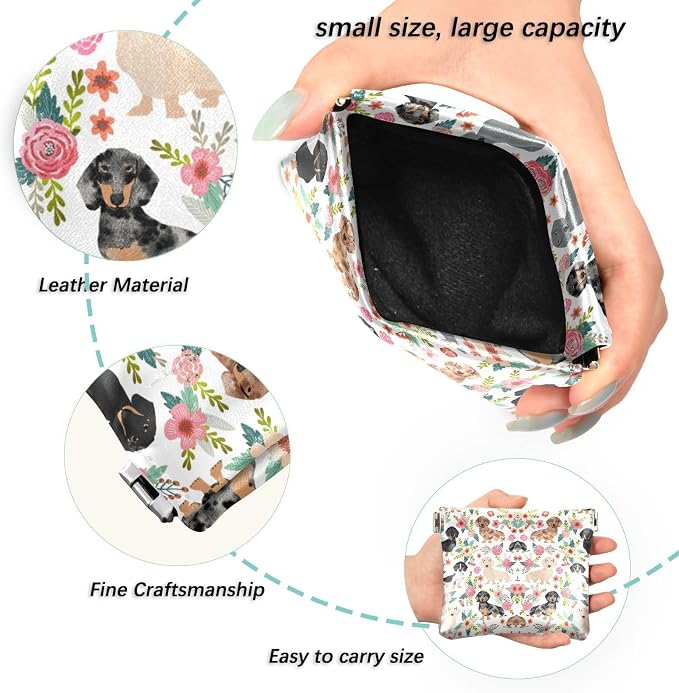 Dachshund Women's Waterproof PU Leather Coin Purse, Slim Travel Wallet with Zipper - Compact Card Holder & Jewelry Organizer for Cash, Keys, Lipstick