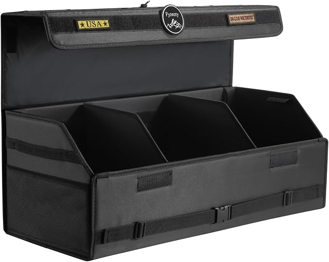 Fyzeoty Car Organizers and Storage - Trunk Organizer for Suv Car, Car Trunk Oxford Cloth Storage Box, Extra Large, Tactical Style Lid, Collapsible and Adjustable Tactical-Black
