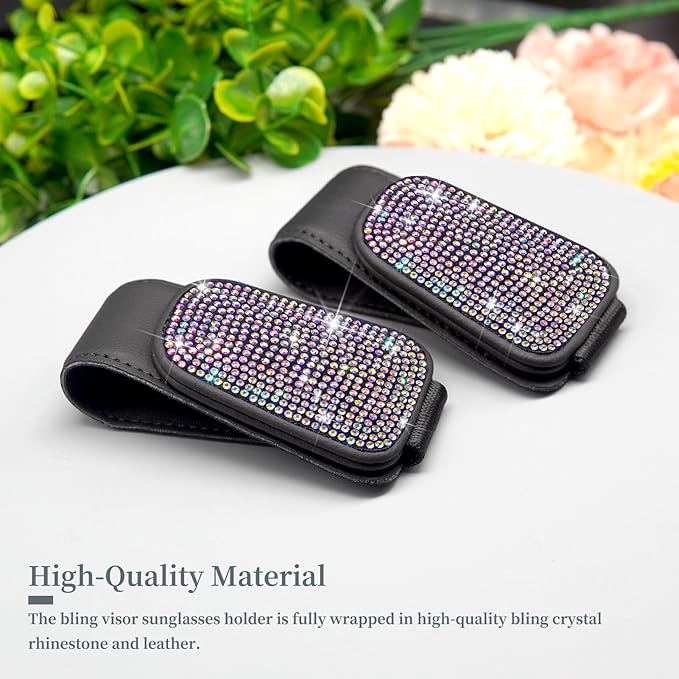 Yuchew Bling Sunglass Holder for Car Visor Magnetic Leather Sunglasses Visor Clip, Eyeglass Hanger Ticket Card Clip