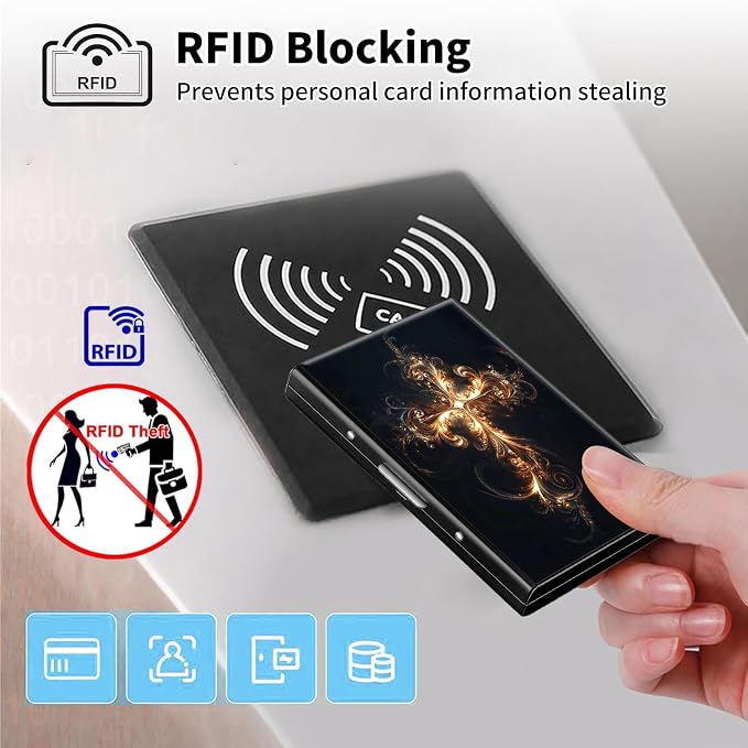 Metal Wallet,Credit Card Holder for Women Men,RFID Blocking Card Holder Mini Slim Aluminum Wallet ID Case Hard Case Business Card Holder Case,Golden Cross Black