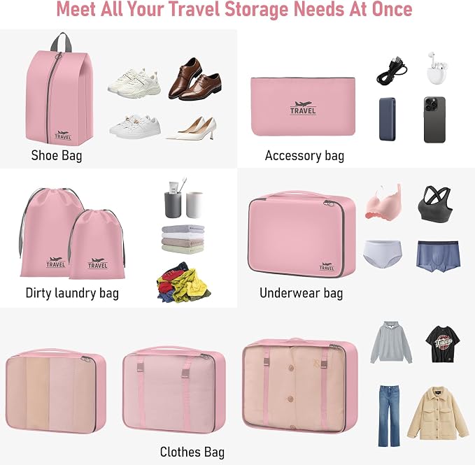 Packing Cubes for Travel - 8 Set Luggage Organizer Bags for Family, Mesh Breathable Packing Cubes for Suitcases Durable Travel Essentials Bags Set