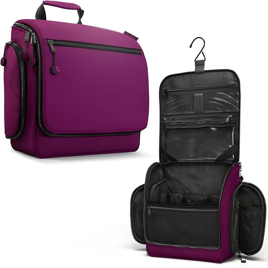 VENTURE 4TH Hanging Travel Toiletry Bag for Women & Men – Large Toiletry Organizer with 18 Compartments, Removable TSA Pouch, Travel Wash Bag for Toiletries, Makeup & Shaving Kit (Purple)