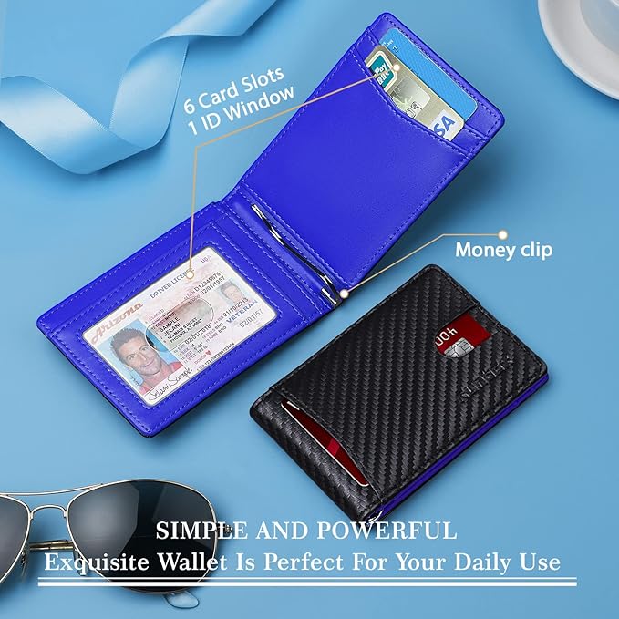 RUNBOX Slim Wallet for Men Genuine Leather RFID Blocking Bifold Minimalist Front Pocket Mens Wallet with Money Clip Thin Gift Box