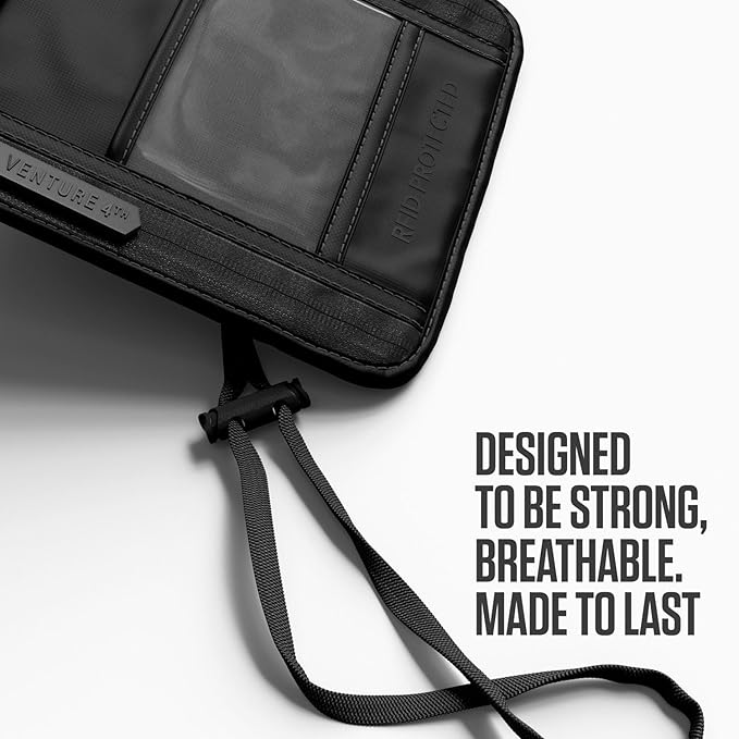 VENTURE 4TH Neck Wallet for Women & Men – RFID Blocking Passport Holder for Travel, Hidden Neck Pouch with 6 Compartments, Slim Lightweight Travel Organizer with Adjustable Strap (Sleek Black)