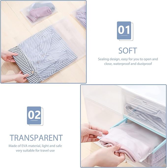 10Pcs Waterproof Travel Clothes Packaging Bags Zipper Sealed Storage Pouches for Garment Socks Underwear Organizer, Dustproof Packing Organizers for Suitcases (24X35Cm, 28X40Cm,