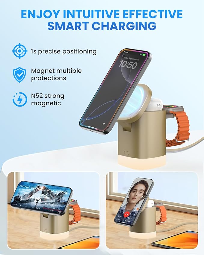 Traveler Charging Station for Mag-Safe iPhone: JoyGeek 3 in 1 Foldable Wireless Charger Stand for iPhone 16 15 14 13 12 Pro Max Plus - Apple Watch 10 9 8 7 6 5 4 SE - AirPods Pro 2/3/4