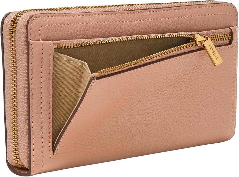 Fossil Women's Logan Leather RFID-Blocking Zip Around Clutch Wallet with Wristlet Strap for Women