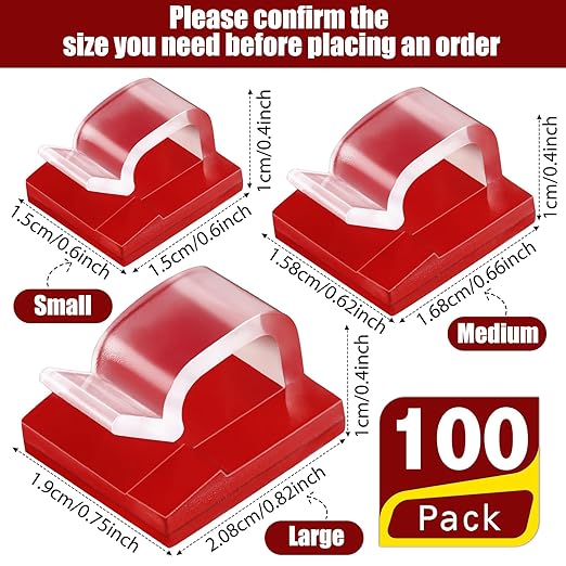Blulu 100 Pcs Adhesive Cable Wire Clips, Outdoor Light Clips, Cord Management Wire Organizer Cord Holder for Holiday String Lights, Under Desk, Car, Wall, TV PC Ethernet Cable(Small,Clear)