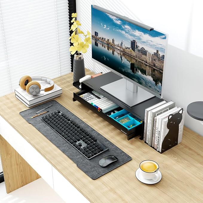 Heavy Duty Metal Monitor Stand, Strong Support Desk Organizer with Storage Shelf, Ergonomic Riser for Computer, Laptop & Printer, Space-Saving Desktop Organizer for Office Home