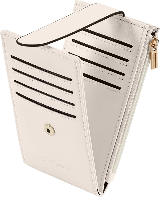 Chelmon Womens Wallet Slim RFID Blocking Bifold Multi Card Case Wallet with Zipper Pocket (Beige)